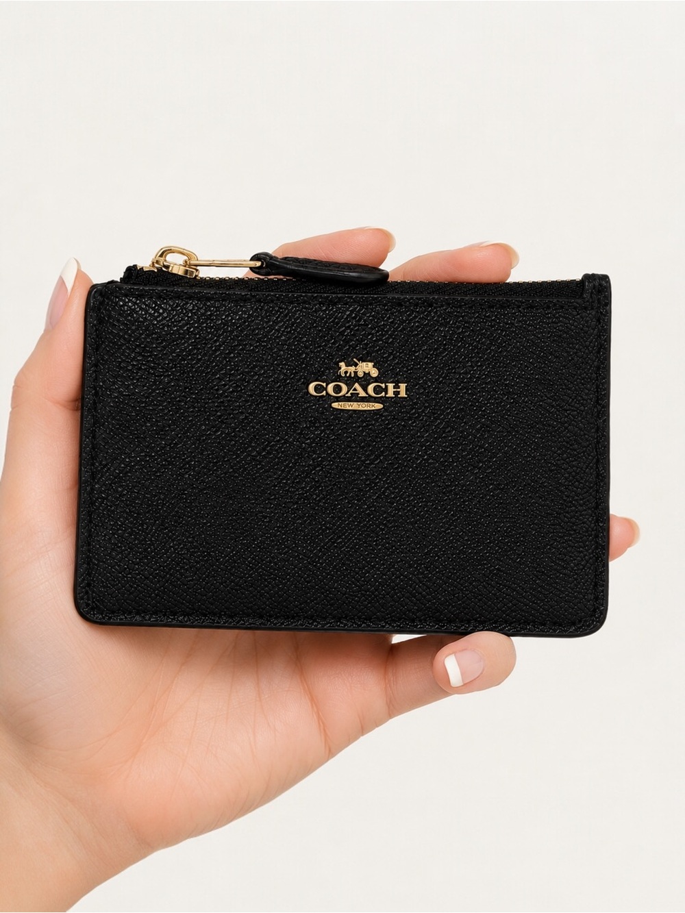 Coach Mini Skinny ID Case Black Leather Keychain Wallet 57841 - Picture 8 of 12